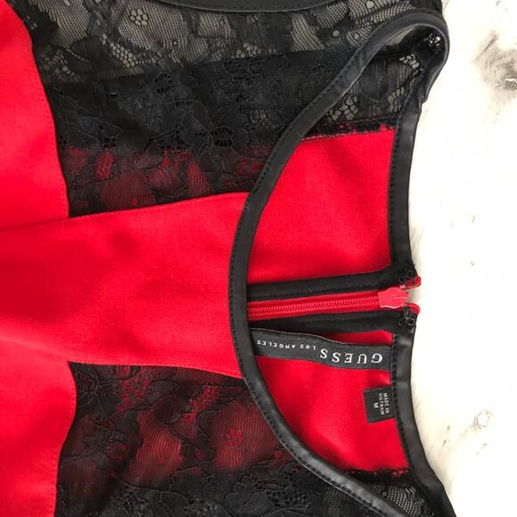Guess NWOT  Red with black Lace fitted top. - Picture 3 of 5